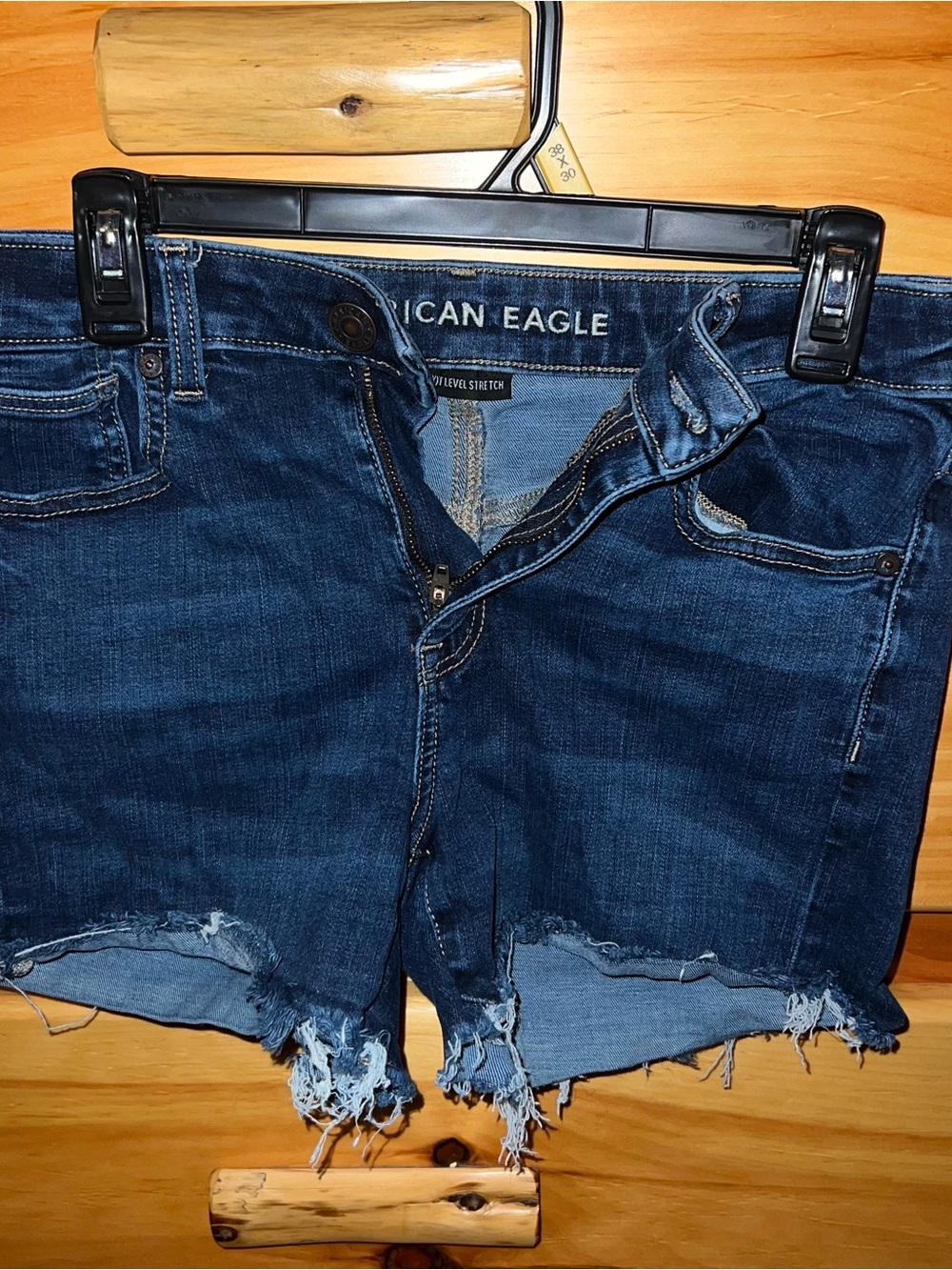 American Eagle Outfitters Dark Blue Distressed Denim Shorts